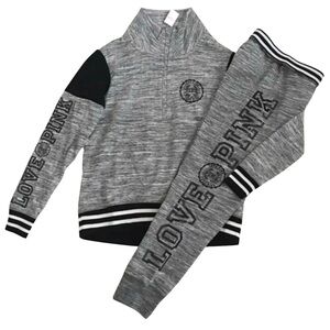 (NWT) Victoria's Secret PINK Bling Pullover and Pant Set in Marled Grey, Medium